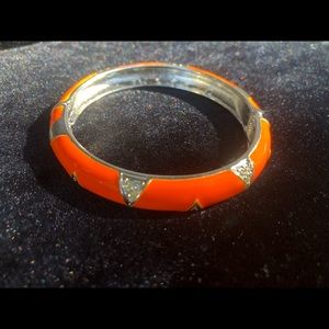 Orange & silver bangle bracelet with stone inlay